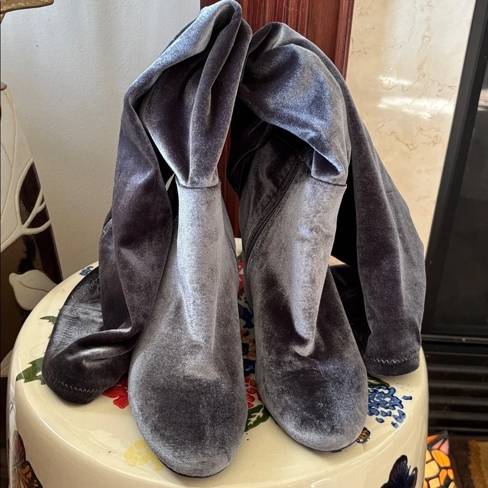 ALDO Belinna Over the Knee Gray Velvet Stretch Boots Block Heel Thigh High Party